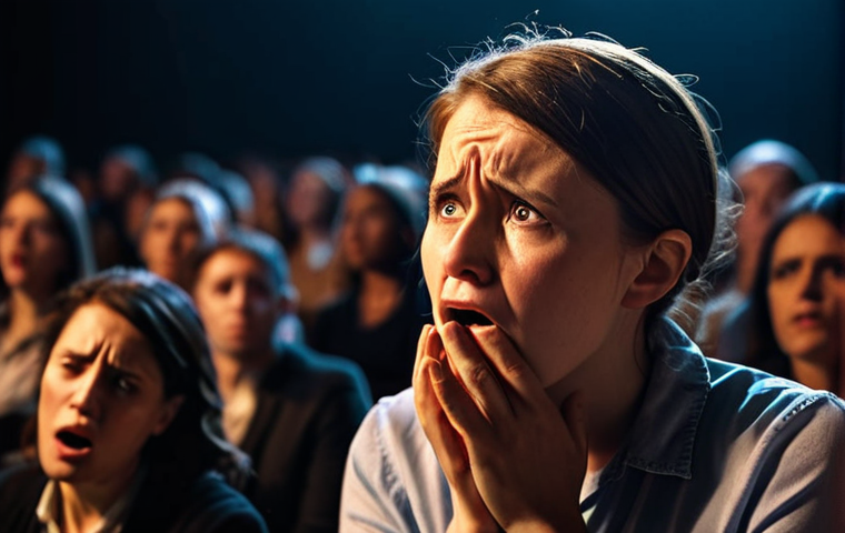 **

> A frustrated person struggling to speak, overwhelmed by anxiety, set against a blurry background of a public speaking event. Emphasize feelings of isolation and helplessness, with a touch of dramatic lighting to highlight the emotional distress.

**