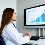 A professional female phoniatrician in a modest, clean lab coat, observing a digital display showing abstract voice therapy data, in a modern, well-lit medical office. A fully clothed, adult patient, dressed in professional business attire, sits calmly in a chair opposite her, engaged in the session. The room features subtle technological elements, conveying an advanced approach to voice therapy. Safe for work, appropriate content, fully clothed, professional, perfect anatomy, correct proportions, natural pose, well-formed hands, proper finger count, natural body proportions, high quality photography, sharp focus.