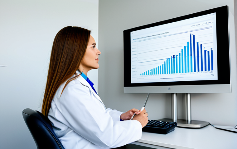 A professional female phoniatrician in a modest, clean lab coat, observing a digital display showing abstract voice therapy data, in a modern, well-lit medical office. A fully clothed, adult patient, dressed in professional business attire, sits calmly in a chair opposite her, engaged in the session. The room features subtle technological elements, conveying an advanced approach to voice therapy. Safe for work, appropriate content, fully clothed, professional, perfect anatomy, correct proportions, natural pose, well-formed hands, proper finger count, natural body proportions, high quality photography, sharp focus.