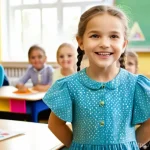 언어치료 교육의 중요성 - **Prompt: Child's Triumphant Communication**
    "A vibrant and joyful 6-year-old Polish girl with s...