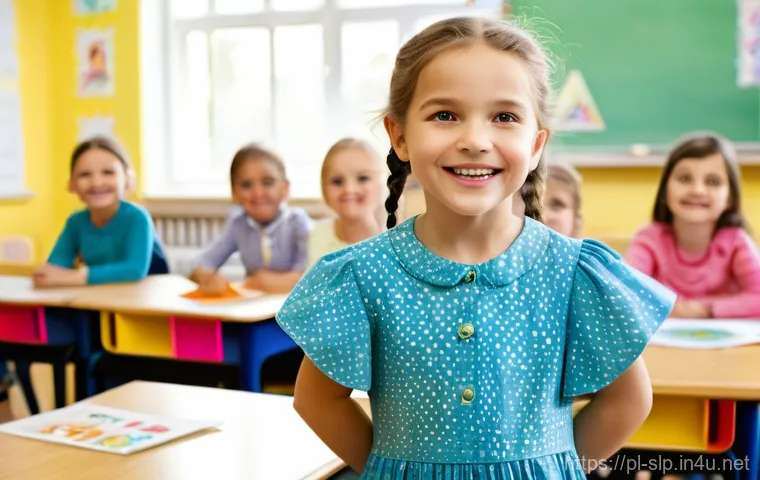 언어치료 교육의 중요성 - **Prompt: Child's Triumphant Communication**
    "A vibrant and joyful 6-year-old Polish girl with s...