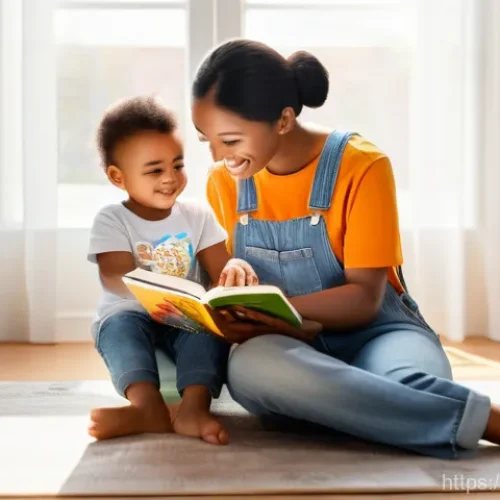 언어발달 지연 - **Prompt: "A warm and inviting scene of a loving parent, possibly a mother, sitting comfortably on t...