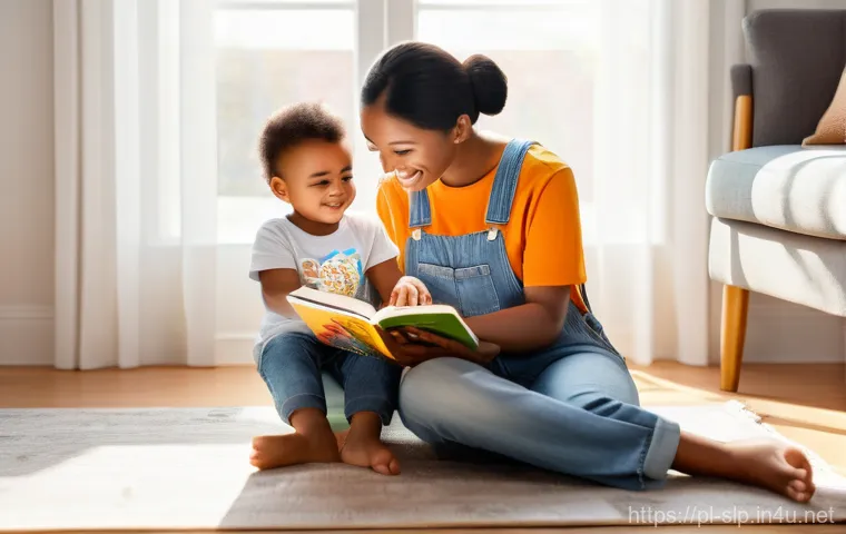 언어발달 지연 - **Prompt: "A warm and inviting scene of a loving parent, possibly a mother, sitting comfortably on t...