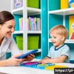 언어 치료 기술의 변화 - A cheerful Polish speech therapist in a modern therapy room with colorful educational posters on the...