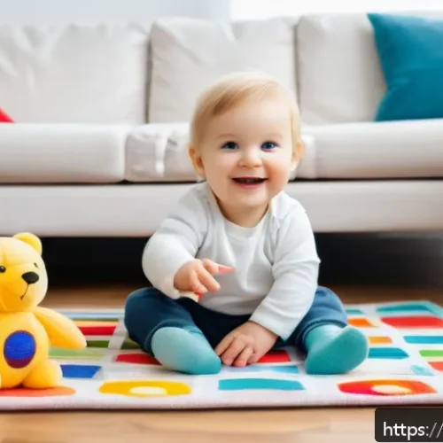 Home 17 언어 발달 지연 - A warm and cozy living room scene featuring a Polish toddler wearing a clean diaper, sitting on a co...